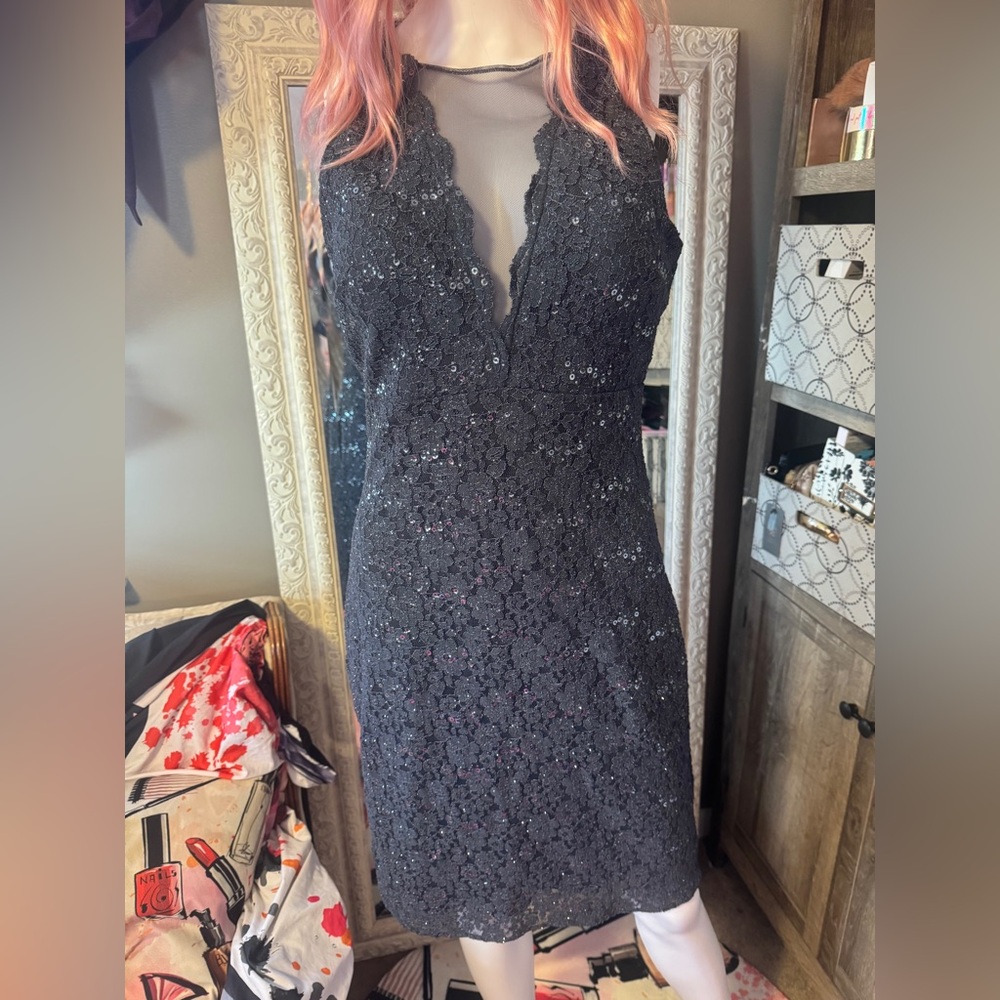 NW nightway charcoal sequin lined sleeveless mid length dress - Picture 5 of 17